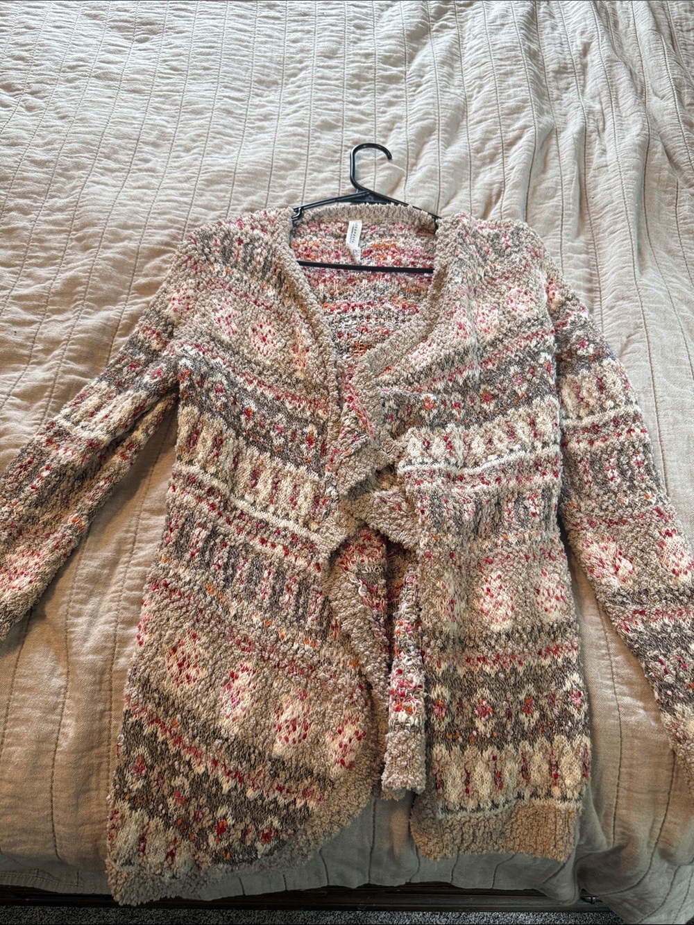 Aeropostale Women's Cream, Pink & Gray Patterned Open-Front Cardigan